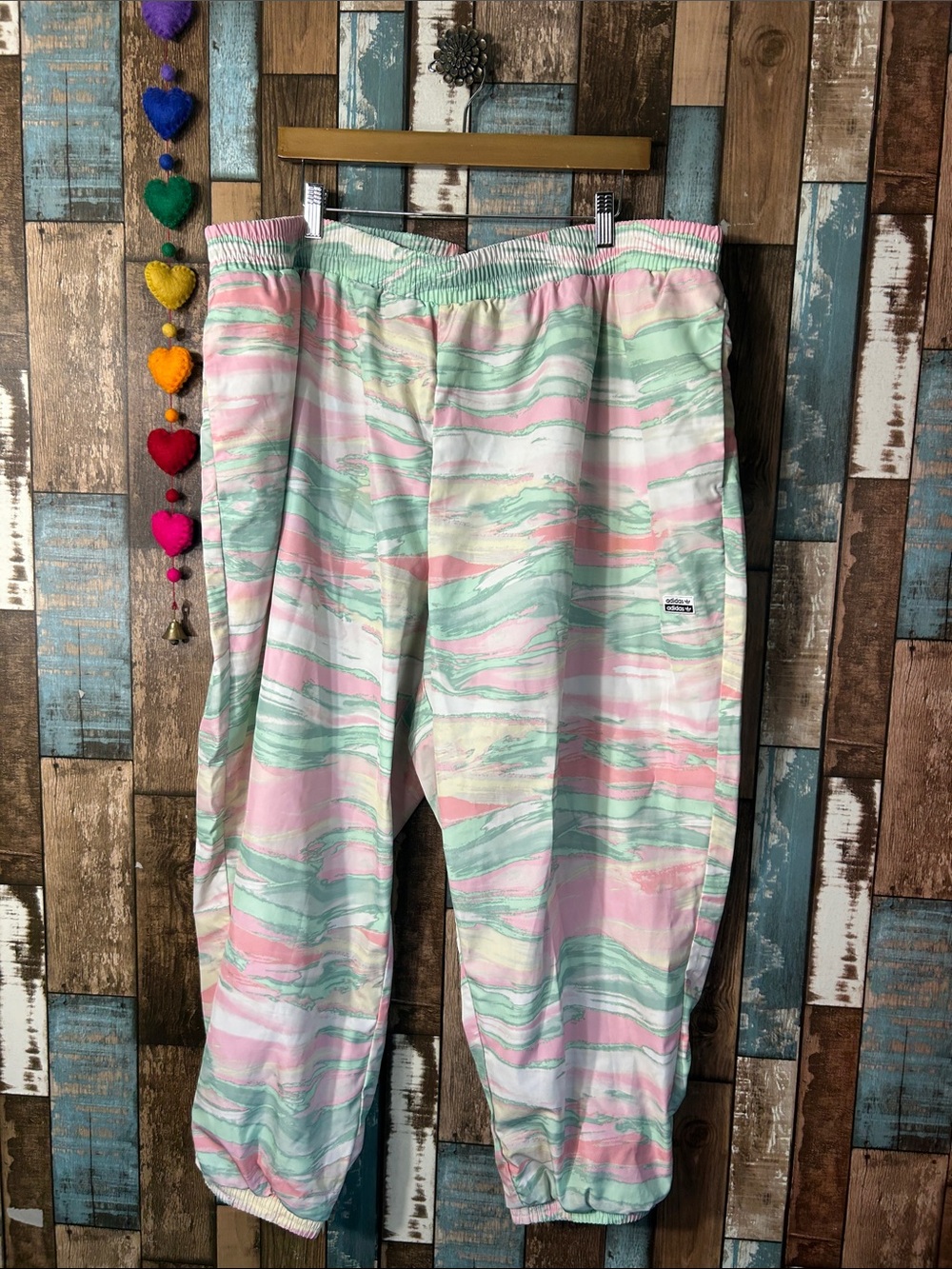 adidas Pastel Marble-Print Track pants in Mint, Pink, Cream